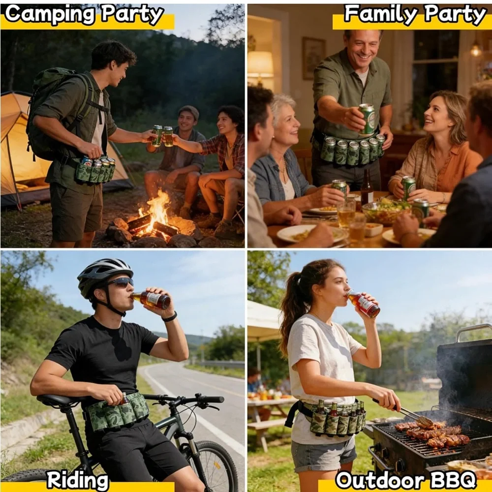Adjustable Camouflage Beer Belt - 6 Pack Holder